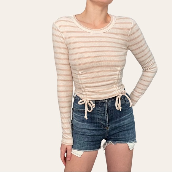 Arizona Cream Striped Cinched Waist Crop Top 💕 - Picture 2 of 2